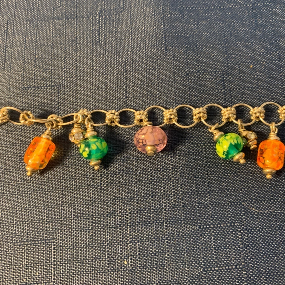 Stamped 925 ANKLET / Ankle Bracelet with Glass Beads